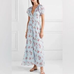 Loveshackfancy Stacey Blue Floral Puff Sleeve Maxi Dress XS
